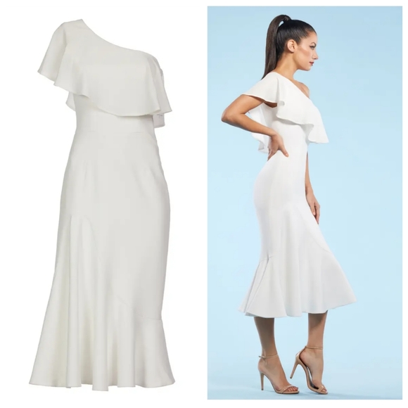 DRESS THE POPULATION Raquel White Ruffle Dress - Picture 3 of 8